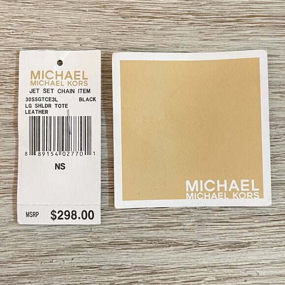 Michael Kors Jet Set Chain Large Shoulder Tote Black Leather Gold Logo - Picture 13 of 14